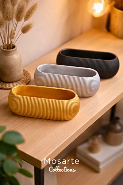 Mosarte Ribbed Modern Striped Oval Design Vase / Decorative Object Set of 3 -...