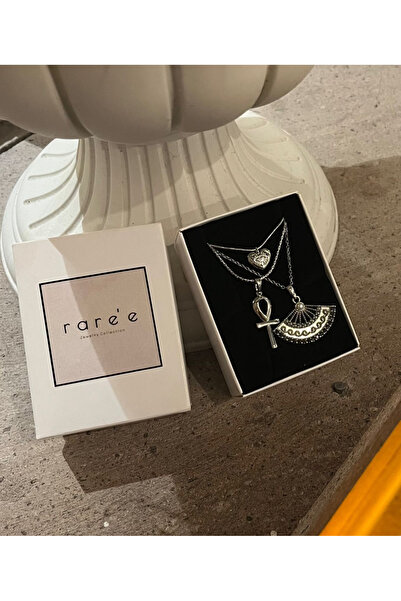 RAREE Kalp, ankh ve yelpaze kolye (3lü kolye seti) hediyelik