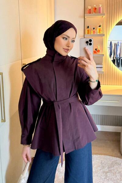 Hazamoda Trench cu umeri lati, culoare prune