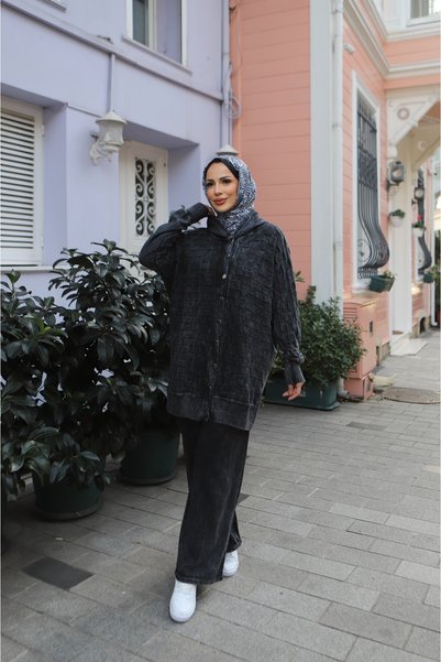 NİSUM MODA Kare Desenli Pamuk Triko Takım