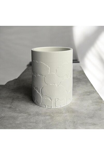 DAbro 3d Studio Ginkgo Yaprak Desenli Silindir Vazo | Kabartmalı 3D Baskı | H...