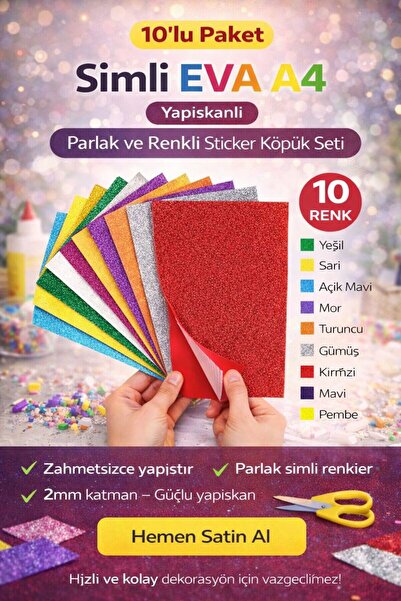 ANI OFİS KIRTASİYE A K 10’lu Paket Simli Yapışkanlı EVA A4 Köpük Kağıt Seti –...