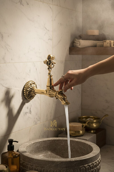 İSAOĞLU YAPI Motifli Kurna Musluğu Vintage Design Angel Motifli Duvurdan Arma...