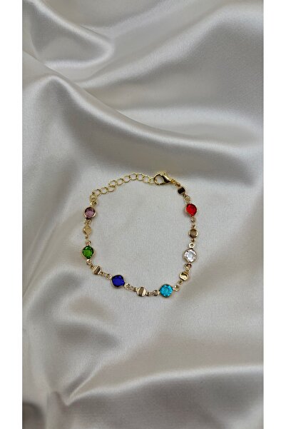 Eylülün Takısı Women's Gold Color Colorful Stone Bracelet