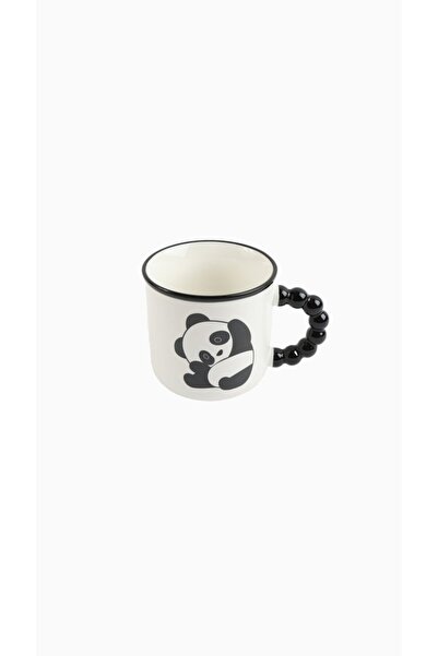 Midi Panda Design Ceramic Mug - Unique Bead Handle