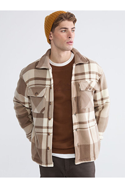 LC Waikiki Beige Comfortable Fit Plaid Men's Shirt Jacket