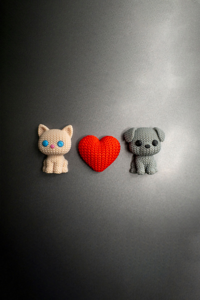Alvina Atölye 3'lü Set Örgü Dokulu Kedi Köpek ve Kalp Magnet - Dekoratif Buzd...