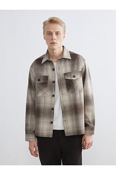 LC Waikiki Brown Regular Fit Plaid Men's Lumberjack Shirt Jacket
