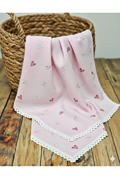 Mufincollection Double Layer 100% Cotton Heart Embroidered Muslin Baby Blanke...