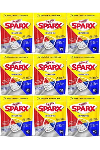 ASPEROX كبسولات سباركس دايموند لغسيل الأطباق، منظف الكل في واحد، 540 قطعة (9 ...