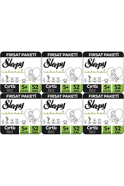 Sleepy Bebek Bezi Naturel Beden:5+ (13-20Kg) Junior Plus 312 Adet Ekstra Fırs...