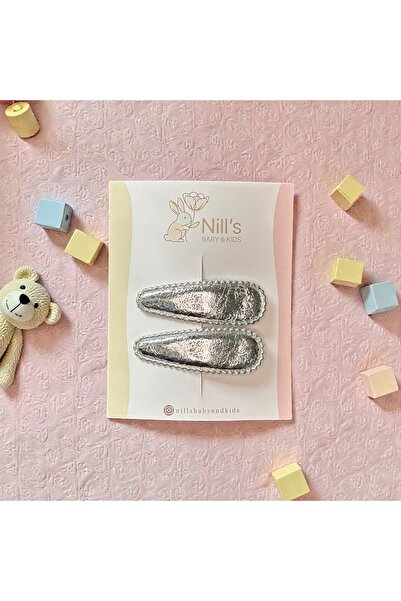 Nills Baby & Kids مشبك أطفال بيضاوي فضي لامع - مجموعة من قطعتين
