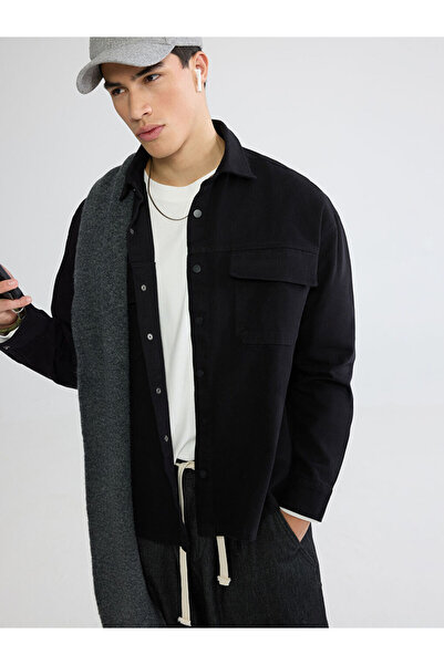 LC Waikiki Чорна сорочка-піджак вільного крою для чоловіків з габардину