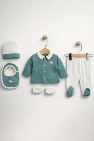 Superbaby Set Bymurat brodat pentru bebelusi 5 piese din bumbac - verde