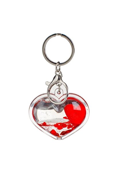 OEM Transparent Heart Keychain with Red Glitter Confetti