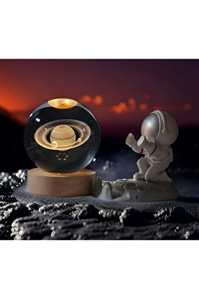MOBGİFT Satürn Temalı Geniş Gezegen Ahşap Alt USB'li Cam Küre