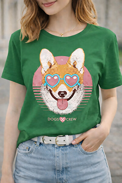 ArtYus Heart-Eyed Dog Printed Oversized T-Shirt