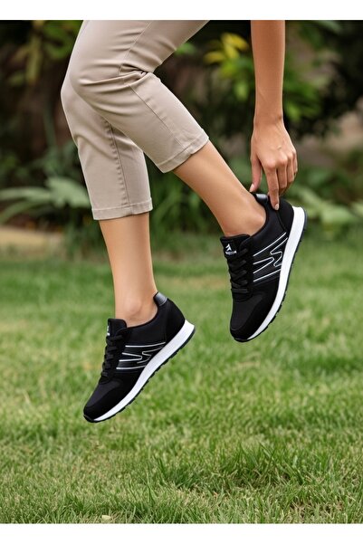 VELLINA Kadın Siyah Beyaz Bağcıklı Casual Rahat Taban Konforlu Yumuşak Yürüyü...