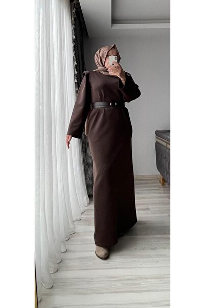 Sara Deluxe فستان طويل بتفاصيل حزام وجيوب للحجاب