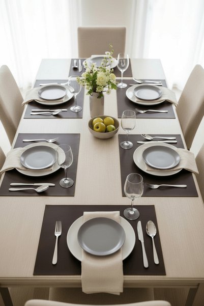 RAVZADERİ 6-Person 12-Piece Rectangular Brown Leather American Service Supla Placemats