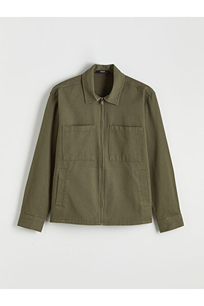 LC Waikiki Jachetă cămașă din gabardină pentru bărbați, kaki, cu potrivire largi