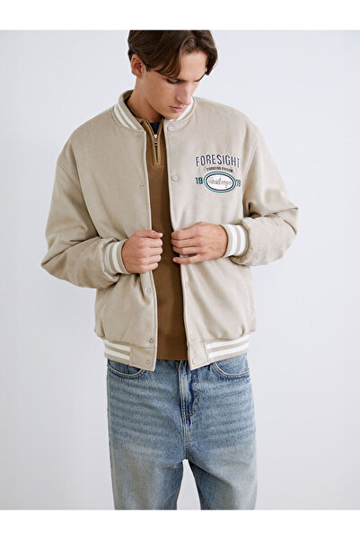 LC Waikiki Beige Standard Fit Men's College Jacket
