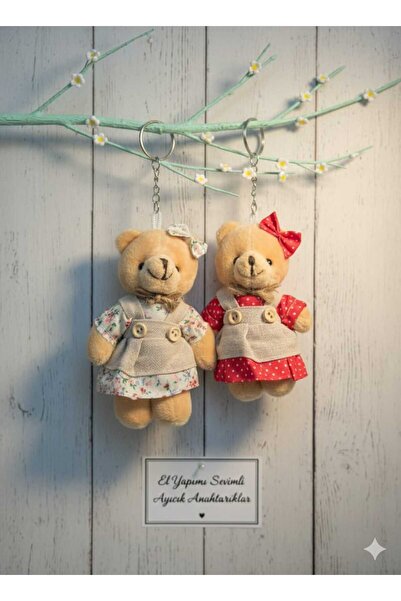 Şirin çift Peluş Figürlü Ayıcık Anahtarlık ve Çanta Süsü - Karışık Renk Seçen...