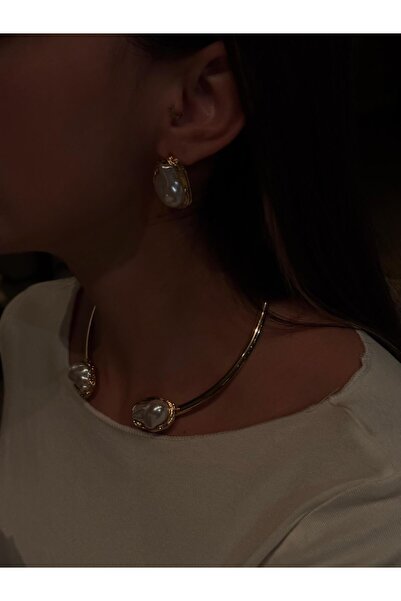 AJE JEWELRY Barok İnci Detaylı Choker Gold Renk Kolye