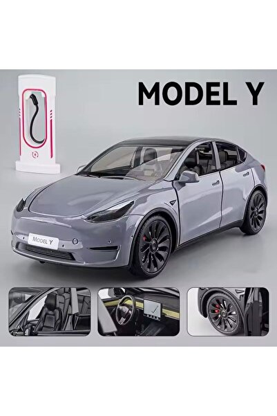 SCOWETTO نموذج سيارة تسلا موديل Y بمقياس 1:24 مصنوع من المعدن المصبوب مع صوت ...