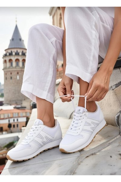 VELLINA Women's White Lace-Up Casual Comfortable Sole Comfortable Soft Walking Daily Sneaker Sports Shoes