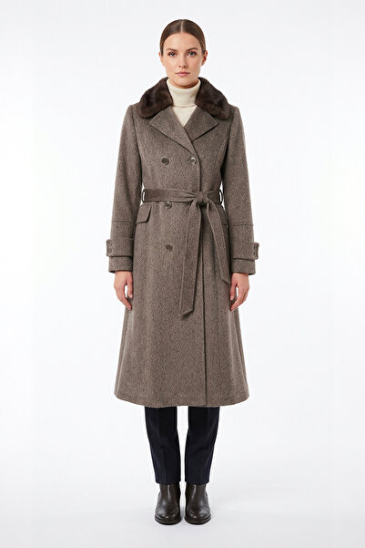 Soydan Güner Kahverengi Çıkarılabilir Kürklü Belden Oturtmalı Dar Kalıp Alpak...