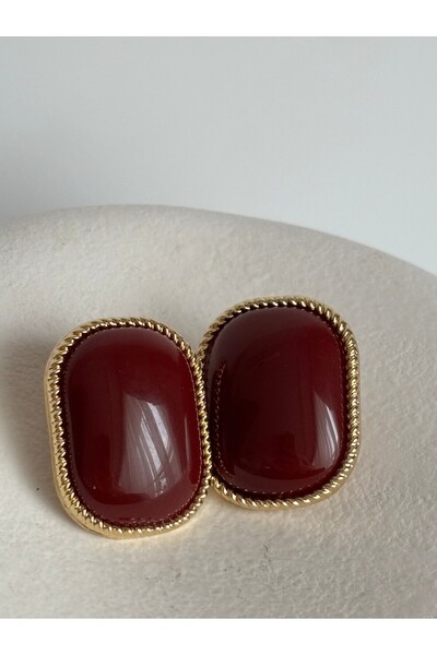 BHR AKSESUAR Gold Burgundy Big Earrings (2.7 cm)