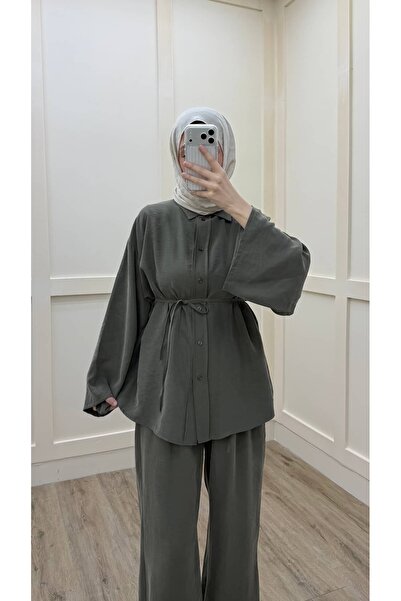 Minharir Set de damă din două piese cu cămașă din țesătură modal - Casual, la...