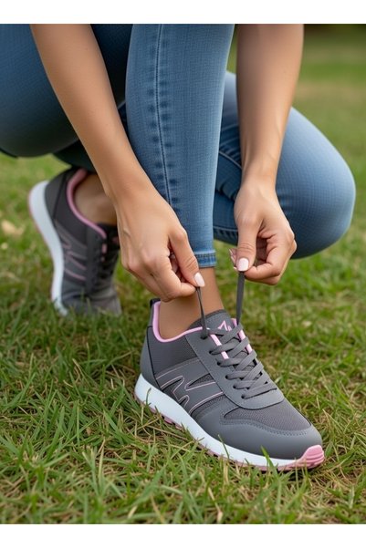 VELLINA Women's Smoked Pink Lace-Up Casual Comfortable Sole Comfortable Soft Walking Daily Sneaker Sports Shoes