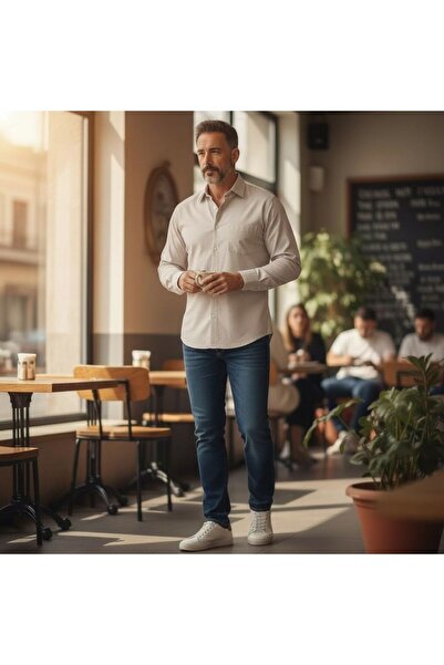 GÖMLEK GALERİSİ Men's Classic Wide Cut Straight Oxford Long Sleeve Shirt