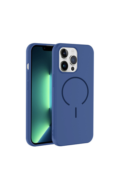 zore iPhone 13 Pro Max Kılıf M-safe Şarj Özellikli ATA Meta Kapak - Lacivert