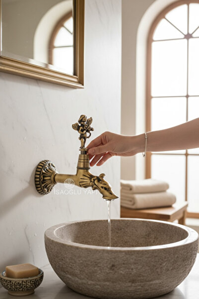 İSAOĞLU YAPI Antik Gold Kurna Hamam Musluğu Özel Tasarım Retro Pirinç Eskitme...