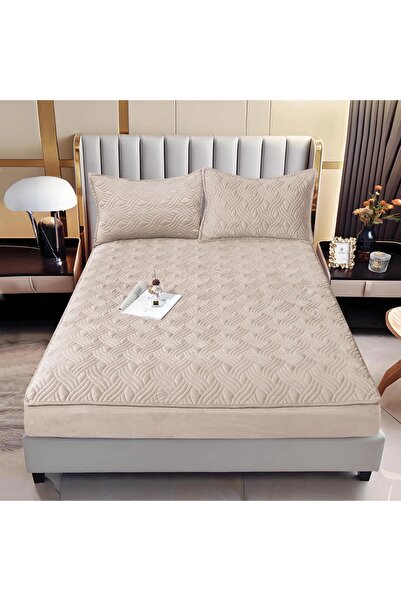 Truva Grup Husă de Pat din Catifea Tip Topper 140x200 cm + 2 Fețe de Pernă – ...