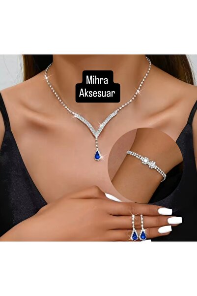Mihra Aksesuar Necklace Earrings Bracelet Triple Set