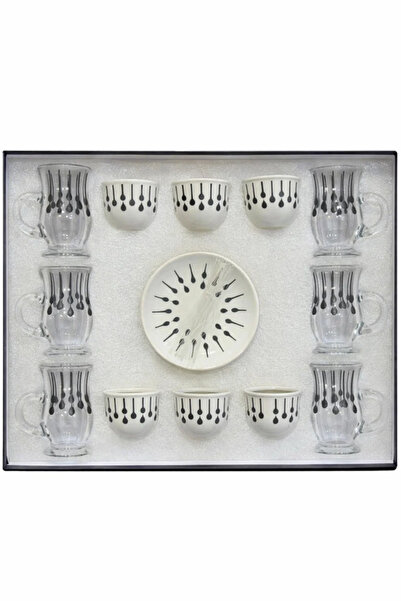 Urbanza 18-Piece Elegant Tea & Coffee Glass and Cup Set with Saucer – Black D...