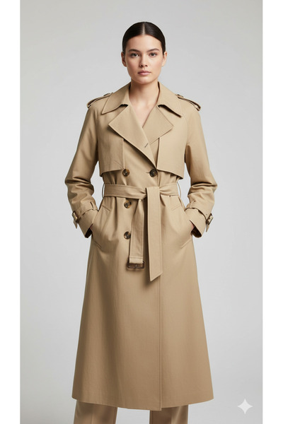 EQ MODA Kadın Uzun Bej Trençkot