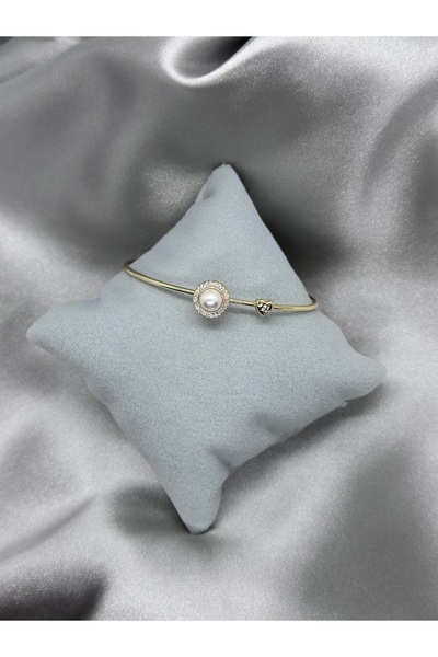 Bade Jewelry Vip Gold İnci Detaylı İnce Kelepçe Bileklik
