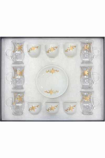 Urbanza 18-Piece Luxury Tea & Coffee Glass and Cup Set with Saucer – Gold Sta...