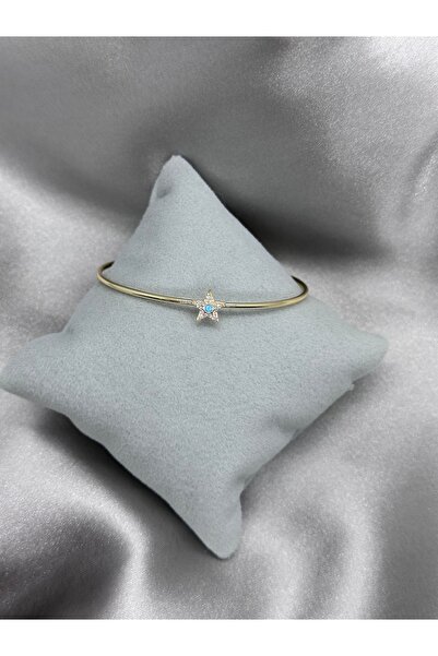 Bade Jewelry Vip Gold Mavi Mineli Taşlı Yıldız Model Çıtır Kelepçe Bileklik