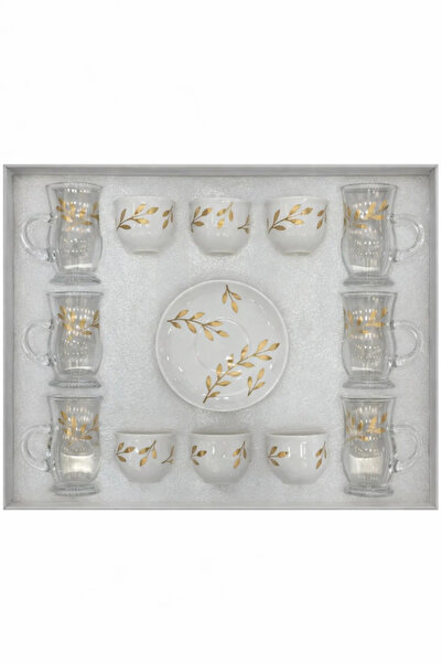 Urbanza 18-Piece Luxury Tea & Coffee Glass and Cup Set with Saucer – Gold Lea...