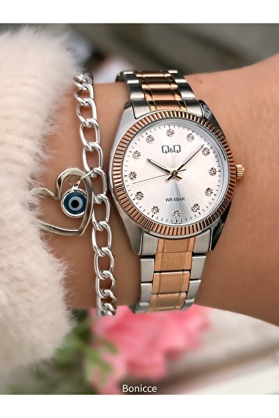 Q&Q Stylish Gift Small Case Women's Watch- Silverrose Steel Band, 24 Months W...
