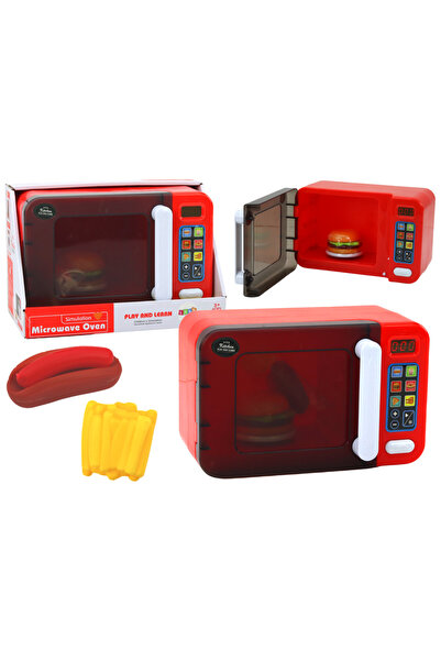 LEAN Cuptor cu microunde de jucărie ROȘU cu accesorii alimentare