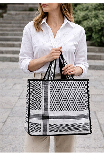 Nulivez Handmade Palestinian Kufiye Design Tote Bag – Lined, with Inner Pocke...