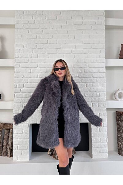 Lunea Womens فرو نسائي طويل مبطن باللون الرمادي