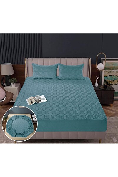 Truva Grup Husă de Pat din Catifea Tip Topper 180x200 cm + 2 Fețe de Pernă – ...